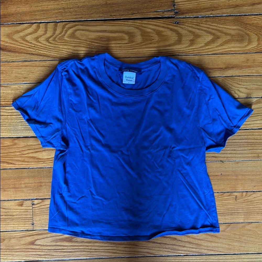Outdoor Voices Everyday Tee - Blue Crew Neck 100% Cotton - Small - Like New